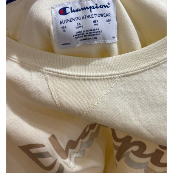 Champion Women’s Powerblend Fleece Crew Script Logo Sweatshirt 1X Natural - Picture 5 of 8